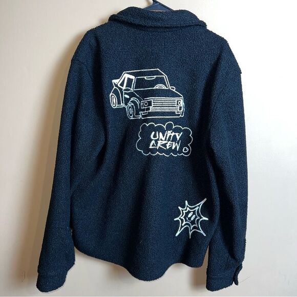 Zara Black Embroidered Faux Shearling Streetwear Utility Overshirt Size L/XL - Picture 15 of 16